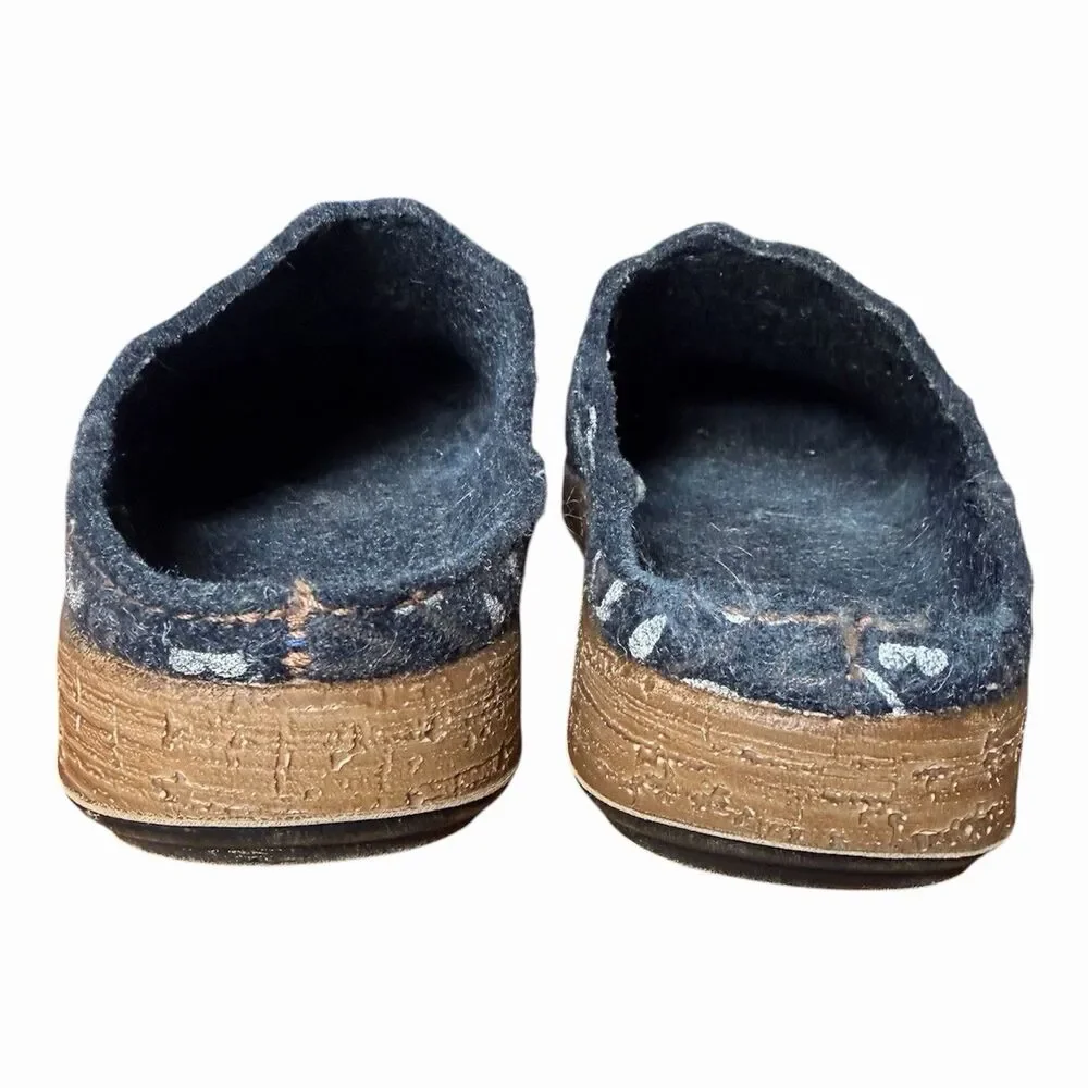 Floral Comfort Clogs Slip On Mule Shoes Blue Charcoal Wool Blend Sz 9 EURO 39